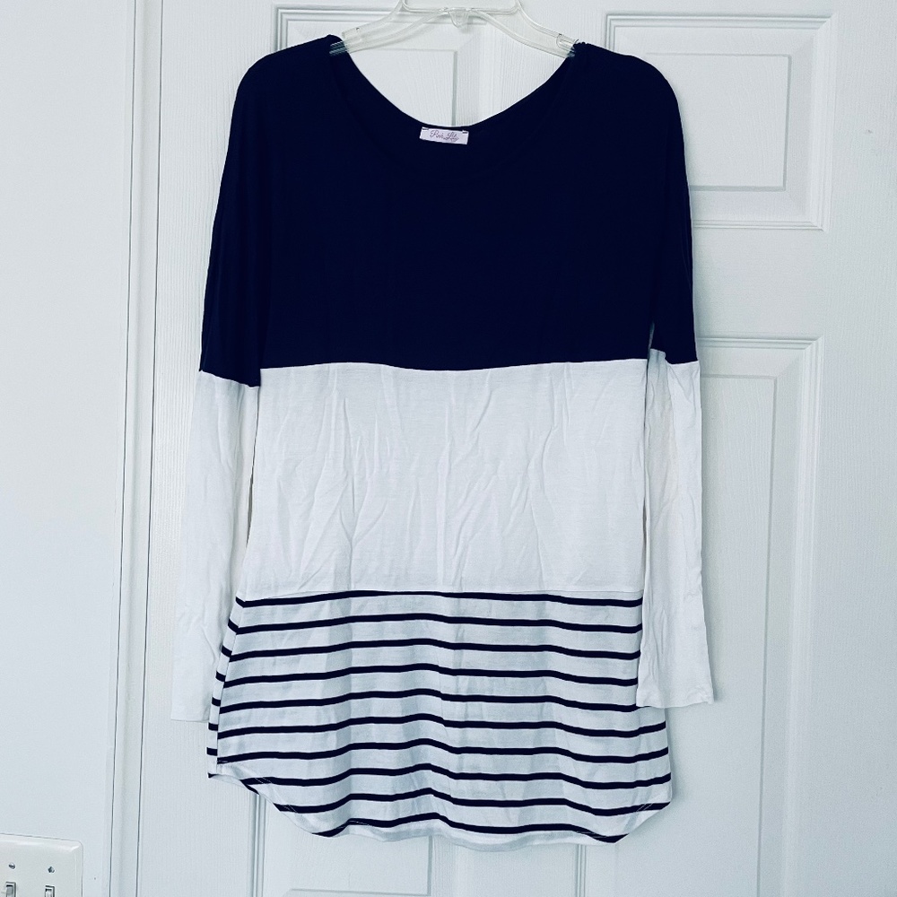 Navy and white tunic top